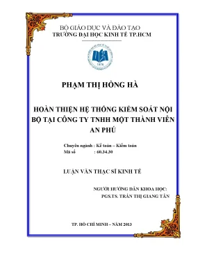 Luận văn hoàn thiện hệ thống kiểm soát nội bộ tại công ty tnhh một thành viên an phú