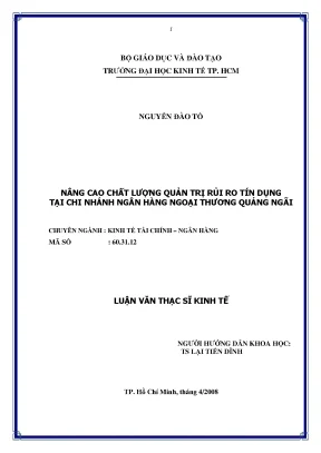 Luận văn nâng cao chất lượng quản trị rủi ro tín dụng tại chi nhánh ngân hàng ngoại thương quảng ngãi