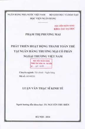 Luận văn thạc sĩ tài chính ngân hàng phát triển hoạt động thanh toán thẻ tại ngân hàng thương mại cổ phần ngoại thương việt nam