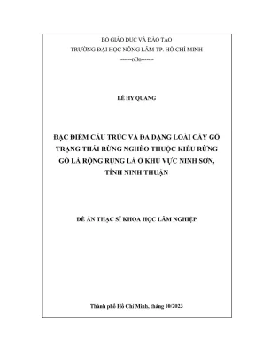 Luận văn thạc sĩ lâm học đặc điểm cấu trúc và đa dạng loài cây gỗ trạng thái rừng nghèo thuộc kiểu rừng gỗ lá rộng rụng lá ở khu vực ninh sơn tỉnh ninh thuận