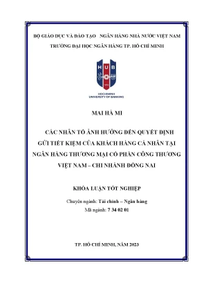 Các nhân tố ảnh hưởng đến quyết định gửi tiết kiệm của khách hàng cá nhân tại ngân hàng thương mại cổ phần công thương việt nam chi nhánh đồng nai