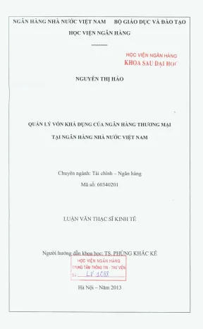 Luận văn thạc sĩ tài chính ngân hàng quản lý vốn khả dụng của ngân hàng thương mại tại ngân hàng nhà nước việt nam