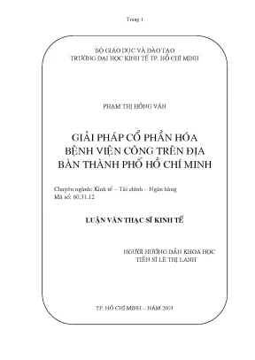 Luận văn giải pháp cổ phần hóa bệnh viện công trên địa bàn thành phố hồ chí minh