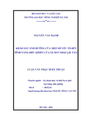 Khảo sát ảnh hưởng của một số yếu tố đến tính năng điều khiển của xe hyundai 1 25 tấn