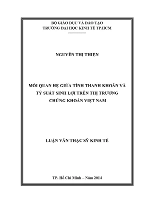 Luận văn mối quan hệ giữa tính thanh khoản và tỷ suất sinh lợi trên thị trường chứng khoán việt nam