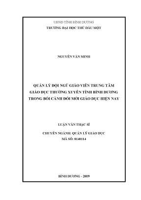 Luận văn thạc sĩ quản lý đội ngũ giáo viên trung tâm giáo dục thường xuyên tỉnh bình dương trong bối cảnh đổi mới giáo dục hiện nay
