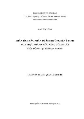 Luận văn thạc sĩ quản lý kinh tế phân tích các nhân tố ảnh hưởng đến ý định mua thực phẩm chức năng của người tiêu dùng tại tỉnh an giang
