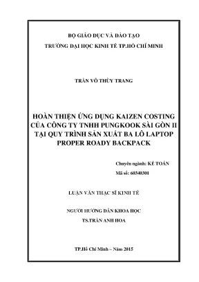 Luận văn hoàn thiện ứng dụng kaizen costing của công ty tnhh pungkook sài gòn ii tại quy trình sản xuất ba lô laptop proper roady backpack