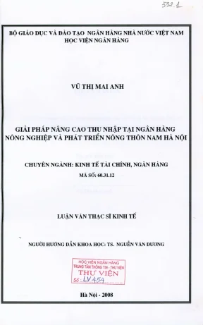 Luận văn thạc sĩ tài chính ngân hàng giải pháp nâng cao thu nhập tại ngân hàng nn và ptnn nam hà nội