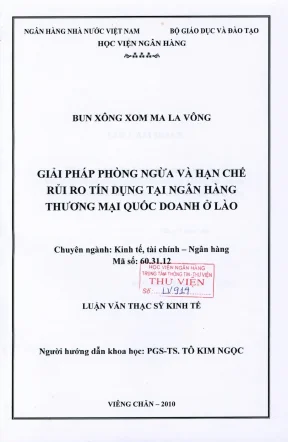 Luận văn thạc sĩ tài chính ngân hàng giải pháp phòng ngừa và hạn chế rủi ro tín dụng tại ngân hàng thương mại quốc doanh ở lào