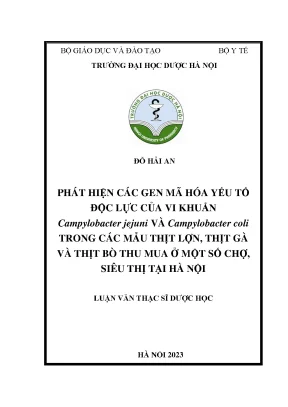 Đỗ hải an phát hiện các gen mã hóa yếu tố độc lực của vi khuẩn campylobacter jejuni và campylobacter coli trong các mẫu thịt lợn thịt gà và thịt bò thu mua ở một số chợ siêu thị tại hà nội luận văn thạc sĩ dược học