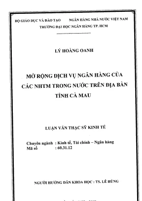 Luận văn thạc sĩ mở rộng dịch vụ ngân hàng của các ngân hàng thương mại trong nước trên địa bàn tỉnh cà mau