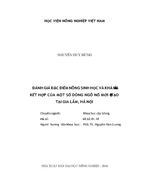 Đánh giá đặc điểm nông sinh học và khả năng kết hợp của một số dòng ngô nổ mới chọn tạo tại gia lâm hà nội