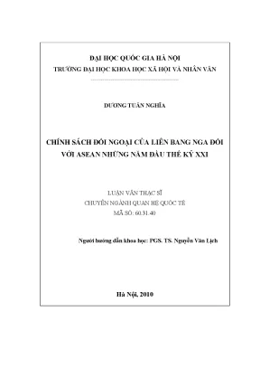 Luận văn thạc sĩ chính sách đối ngoại của liên bang nga đối với asean những năm đầu thế kỷ xxi