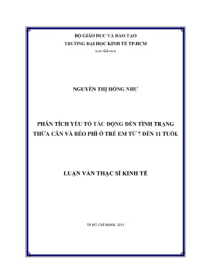 Luận văn phân tích yếu tố tác động đến tình trạng thừa cân và béo phì ở trẻ em từ 7 đến 11 tuổi