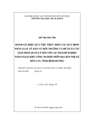 Luận văn thạc sĩ quản lý tài nguyên và môi trường đánh giá hiệu quả việc thực hiện các quy định pháp luật về bảo vệ môi trường và đề xuất các giải pháp quản lý đối với các doanh nghiệp nằm ngoài khu công nghiệp trên địa bàn thị xã bến cát tỉnh bình dươn