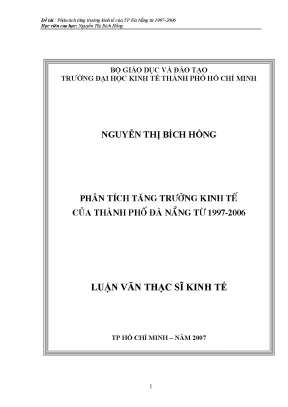 Luận văn phân tích tăng trưởng kinh tế của thành phố đà nẵng từ 1997 2006