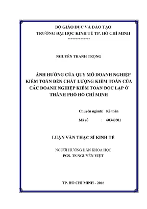 Luận văn ảnh hưởng của quy mô doanh nghiệp kiểm toán đến chất lượng kiểm toán của các doanh nghiệp kiểm toán độc lập ở thành phố hồ chí minh