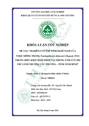 Nghiên cứu tập tính nghỉ ngơi của vooc mông trắng trachypithecus delacouri osgood 1932 trong điều kiện nuôi nhốt tại trung tâm cứu hộ thú linh trưởng cúc phương tỉnh ninh bình