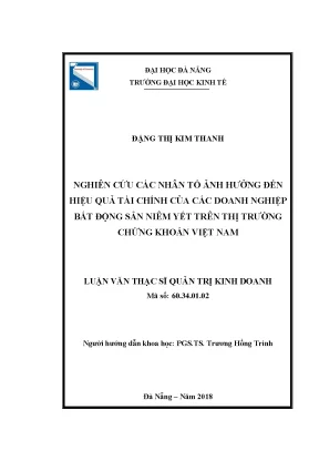 Luận văn thạc sĩ nghiên cứu các nhân tố ảnh hưởng hiệu quả tài chính của các doanh nghiệp bất động sản niêm yết trên thị trường chứng khoán việt nam
