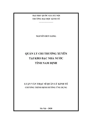 Luận văn thạc sĩ quản lý kinh tế quản lý chi thường xuyên tại kho bạc nhà nước tỉnh nam định