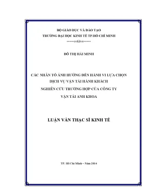 Luận văn các nhân tố ảnh hưởng đến hành vi lựa chọn dịch vụ vận tải hành khách nghiên cứu trường hợp của công ty vận tải anh khoa