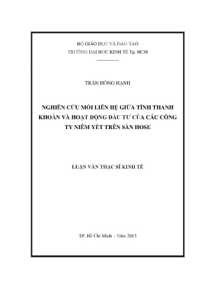 Luận văn nghiên cứu mối liên hệ giữa tính thanh khoản và hoạt động đầu tư của các công ty niêm yết trên sàn hose