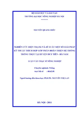 Nghiên cứu hiện trạng và đề xuất một số giải pháp kỹ thuật thích hợp góp phần hoàn thiện hệ thống trồng trọt tại huyện duy tiên hà nam