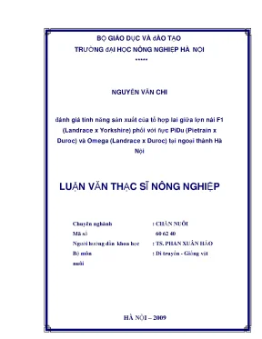 Đánh giá tính năng sản xuất của tổ hợp lai giữa lợn nái f1 landraae x yokshire phối với đực pidu pietrain x duroc và omega landrace x duroc tại ngoại thành hà nội