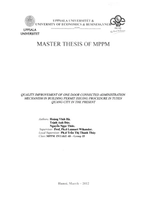 Luận văn thạc sĩ quản lý công quality improvement of one door connnected administration mechanism in building permit issuing procedure in tuyen quang city in the present