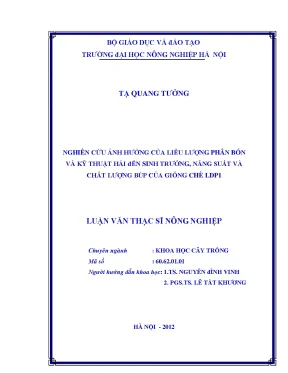 Nghiên cứu ảnh hưởng của liều lượng phân bón và kỹ thuật hái đến sinh trưởng năng suất và chất lượng búp của giống chè ldp1