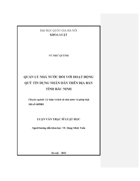 Quản lý nhà nước đối với hoạt động quỹ tín dụng nhân dân trên địa bàn tỉnh bắc ninh