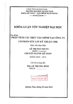 0644 phân tích cấu trúc tài chính tại công ty cổ phần xây lắp kỹ thuật chk lê thị mai nhung luận văn đh quảng nam