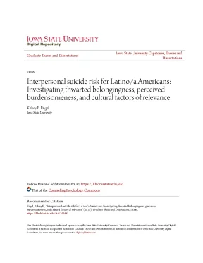 Interpersonal suicide risk for latino a americans investigating thwarted belongingness perceived burdensomeness and cultural factors of relevance