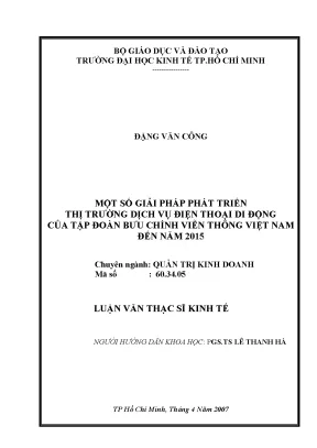 Luận văn một số giải pháp phát triển thị trường dịch vụ điện thoại di động của tập đoàn bưu chính viễn thông việt nam đến năm 2015