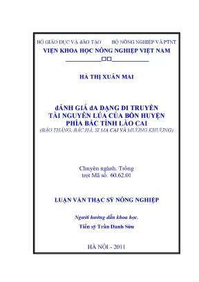 Đánh giá đa dạng di truyền tài nguyên lúa của bốn huyện phía bắc tỉnh lào cai bảo thắng bắc hà si ma cai và mường khương