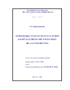 Đánh giá khả năng sản xuất của tổ hợp lai giữa gà trống mía với gà mái f1 hồ x lương phượng
