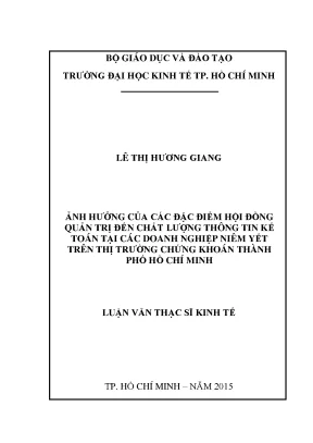 Luận văn ảnh hưởng của các đặc điểm hội đồng quản trị đến chất lượng thông tin kế toán tại các doanh nghiệp niêm yết trên thị trường chứng khoán thành phố hồ chí minh