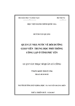 Luận văn thạc sĩ quản lý nhà nước về bồi dưỡng giáo viên trung học phổ thông công lập ở tỉnh phú yên