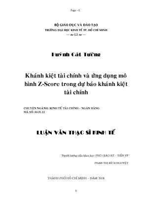Luận văn khánh kiệt tài chính và ứng dụng mô hình z score trong dự báo khánh kiệt tài chính