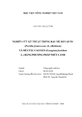 Nghiên cứu kỹ thuật trồng rau mè hàn quốc perilla frutescens l britton bằng phương pháp thủy canh