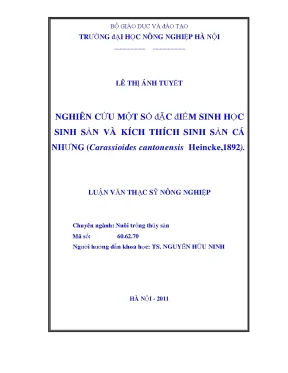 Nghiên cứu một số đặc điểm sinh học sinh sản và kích thích sinh sản cá nhưng carassioides cantonensis heincke 1892