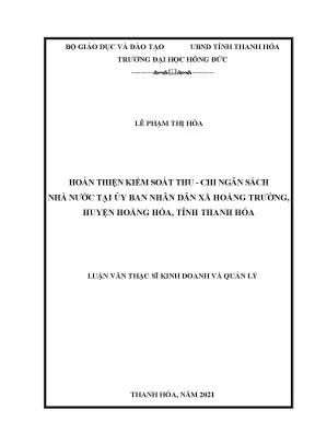 Luận văn hoàn thiện kiểm soát thu chi ngân sách nhà nước tại ủy ban nhân dân xã hoằng trường huyện hoằng hóa tỉnh thanh hóa