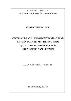 Luận văn các nhân tố ảnh hưởng đến ý định áp dụng kế toán quản trị môi trường ema tại các doanh nghiệp sản xuất khu vực phía nam việt nam