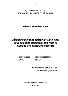 Luận văn giải pháp chiến lược nhằm phát triển hoạt động sản xuất kinh doanh của công ty thuốc lá bến thành đến năm 2010