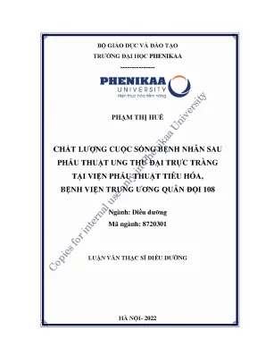 Chất lượng cuộc sống bệnh nhân sau phẫu thuật ung thư đại trực tràng tại viện phẫu thuật tiêu hóa bệnh viện trung ương quân đội 108