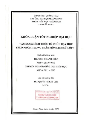 0171 vận dụng hình thức tổ chức dạy học theo nhóm trong phân môn lịch sử lớp 4 trương thanh hiền luận văn đh quảng nam