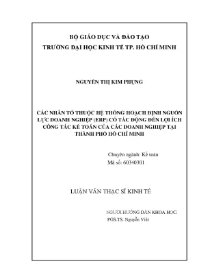 Luận văn các nhân tố thuộc hệ thống hoạch định nguồn lực doanh nghiệp erp có tác động đến lợi ích công tác kế toán của các doanh nghiệp tại thành phố hồ chí minh