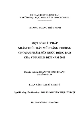 Luận văn một số giải pháp nhằm thúc đẩy mức tăng trưởng cho sản phẩm sữa đóng bao của vinamilk đến năm 2015
