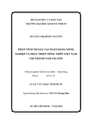 Luận văn phân tích nợ xấu tại ngân hàng nông nghiệp và phát triển nông thôn việt nam chi nhánh nam sài gòn